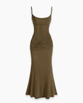Ruched Mermaid Maxi Dress in Olive Green