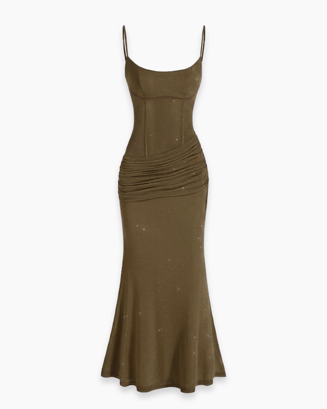 Ruched Mermaid Maxi Dress in Olive Green