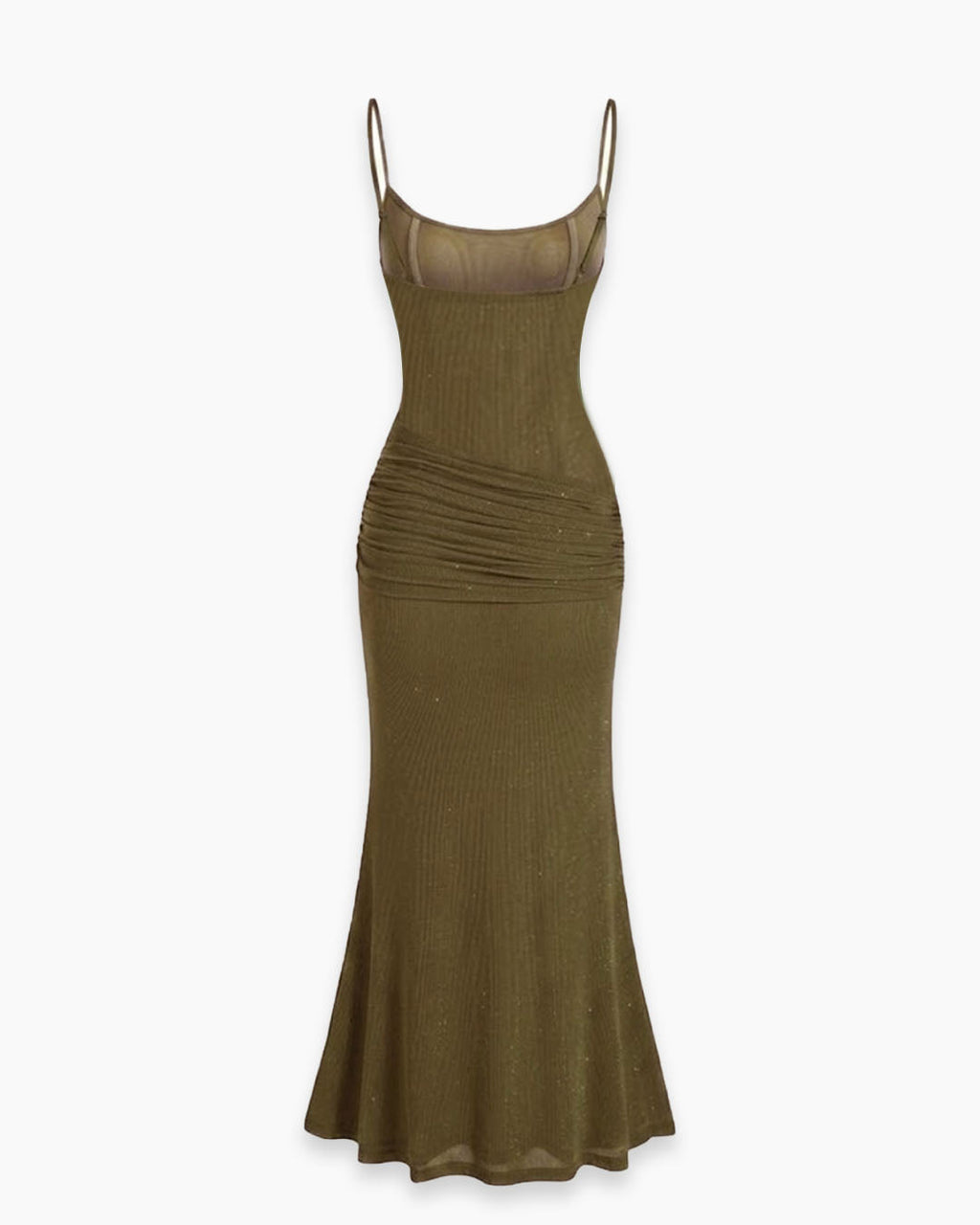 Ruched Mermaid Maxi Dress in Olive Green
