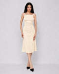Ribbed Square Neck Midi Dress in Cream