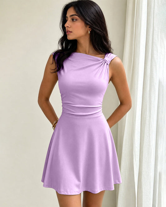 Bonus Cloth's Knot Detail Fit and Flare Mini Dress in Lilac