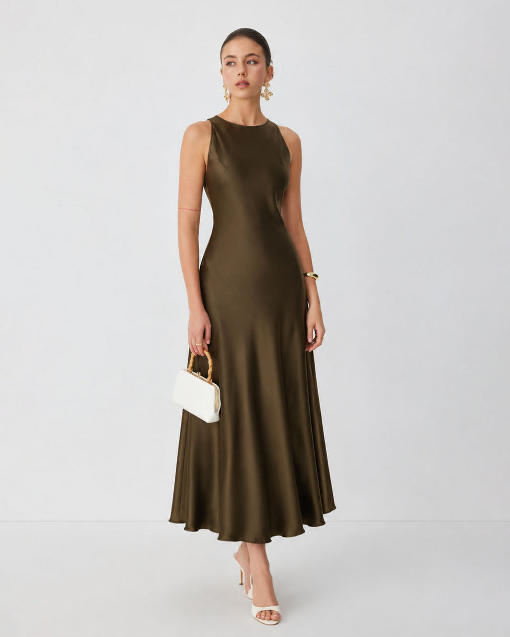 Sleeveless Round Neck Maxi Dress in Cocoa Brown