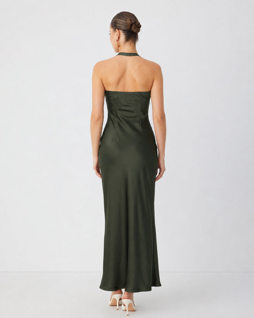 Halter Neck Maxi Dress in Dark Green
