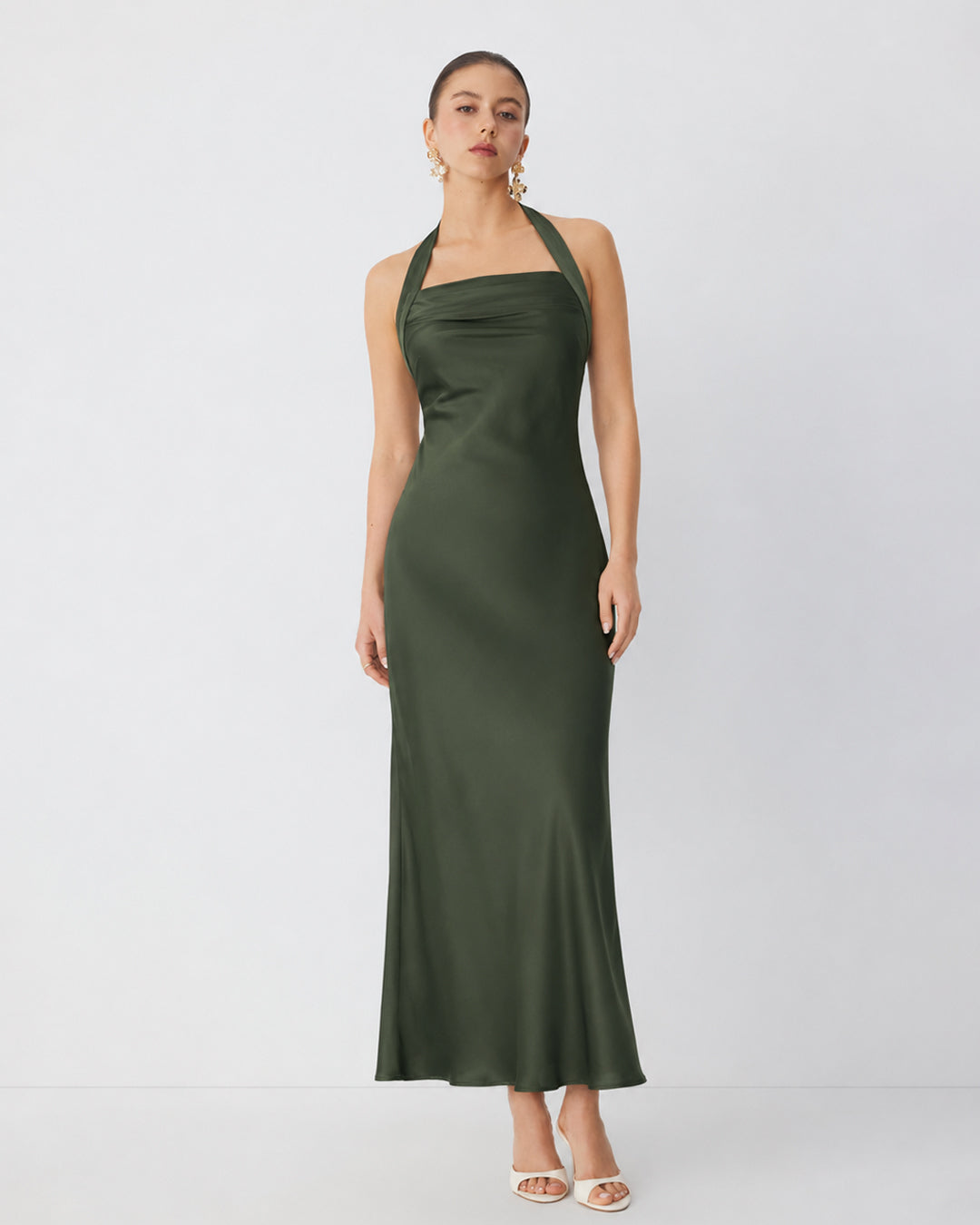 Halter Neck Maxi Dress in Dark Green