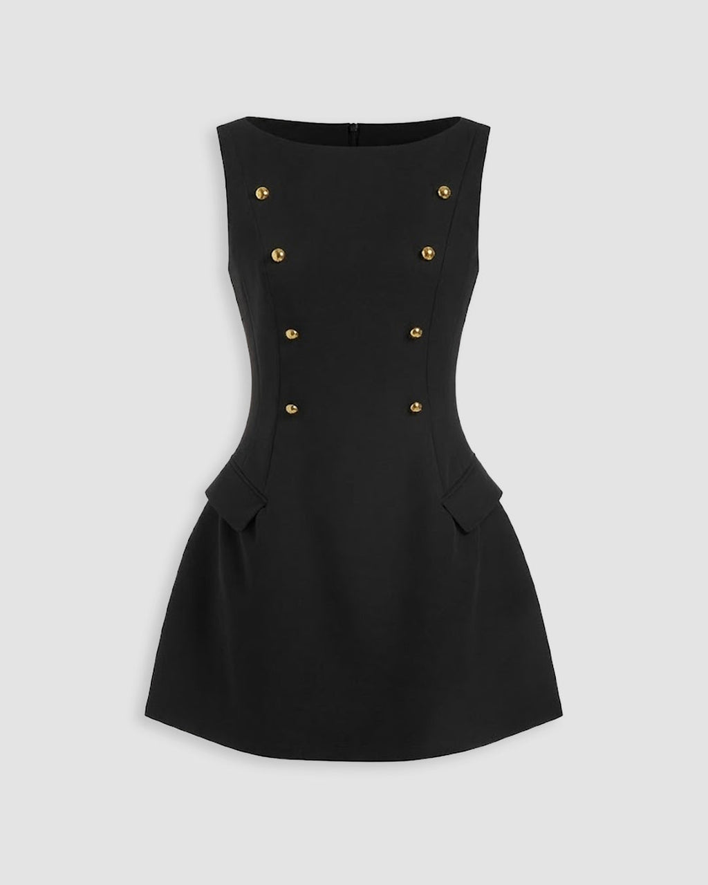 Button Detail Sleeveless Mini Dress in Soft Black
