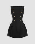 Button Detail Sleeveless Mini Dress in Soft Black