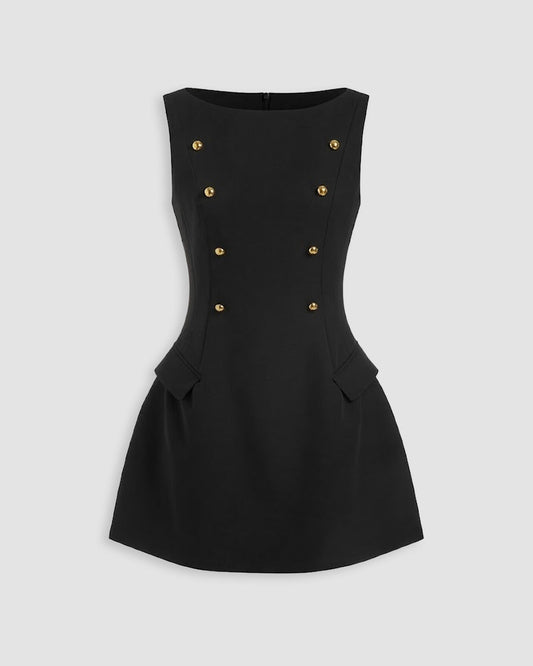 Bonus Cloth's Button Detail Sleeveless Mini Dress in Soft Black