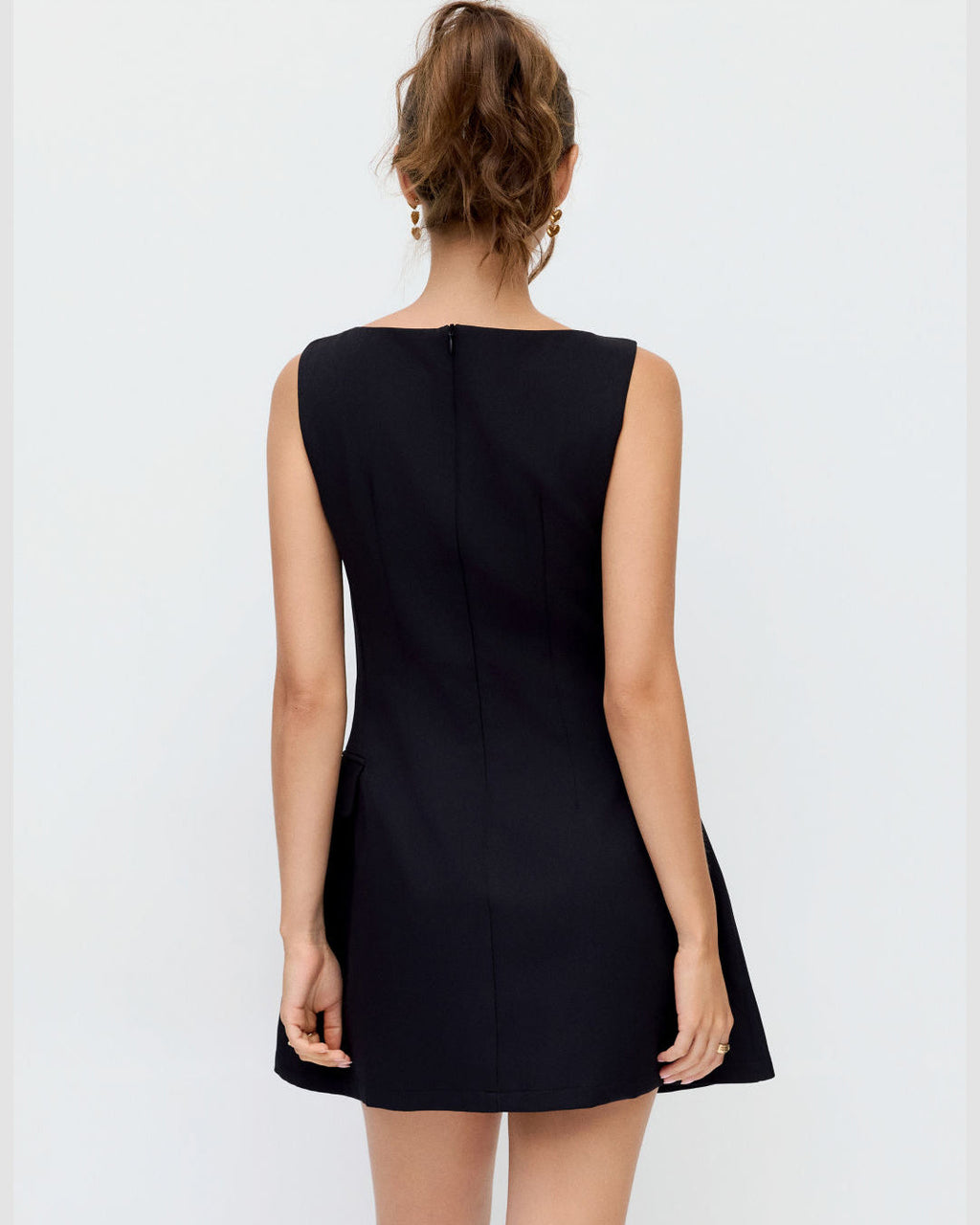 Button Detail Sleeveless Mini Dress in Soft Black