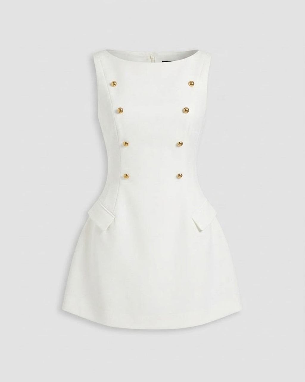 Button Detail Sleeveless Mini Dress in Classic White