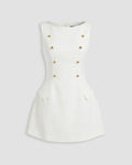 Button Detail Sleeveless Mini Dress in Classic White