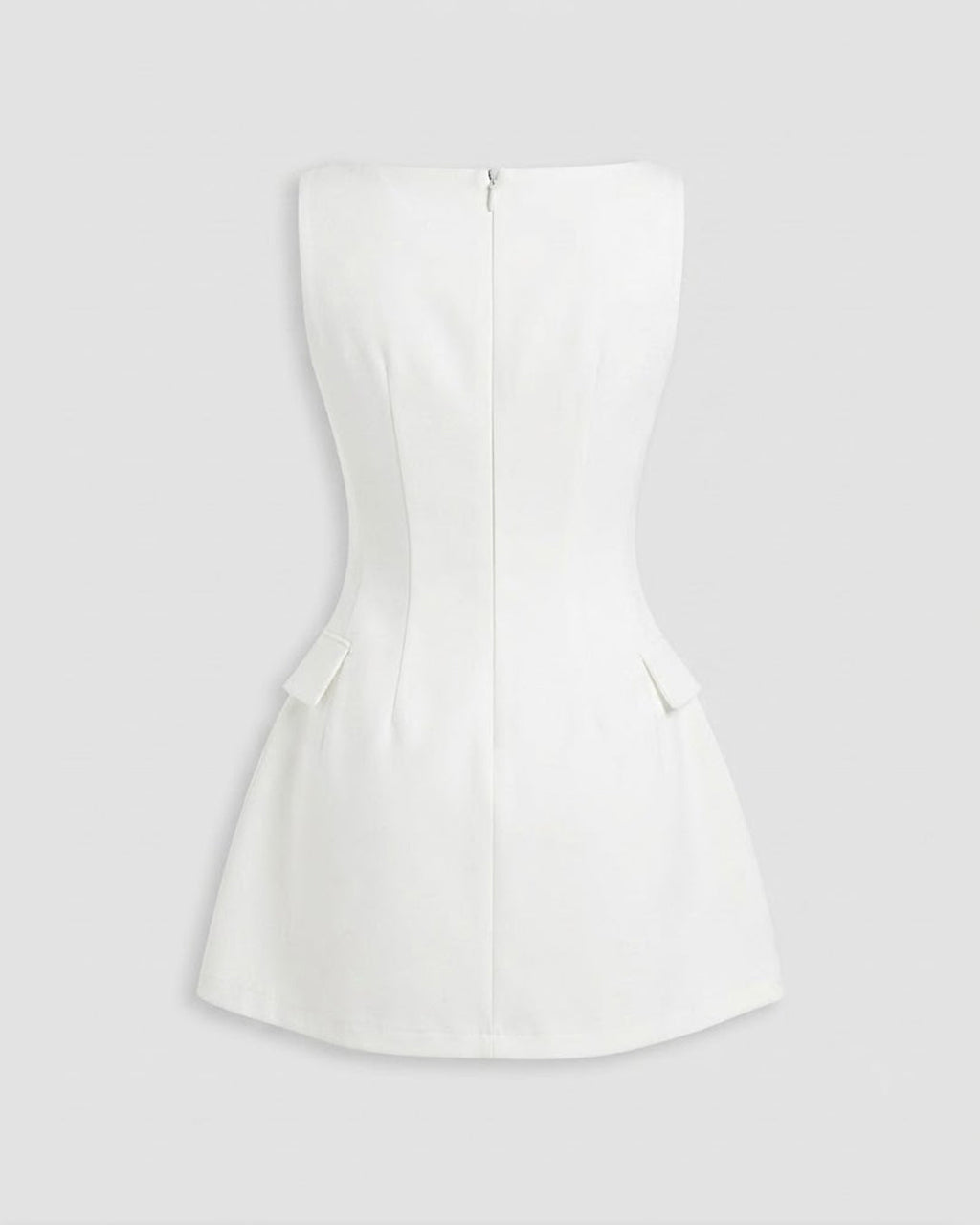 Button Detail Sleeveless Mini Dress in Classic White