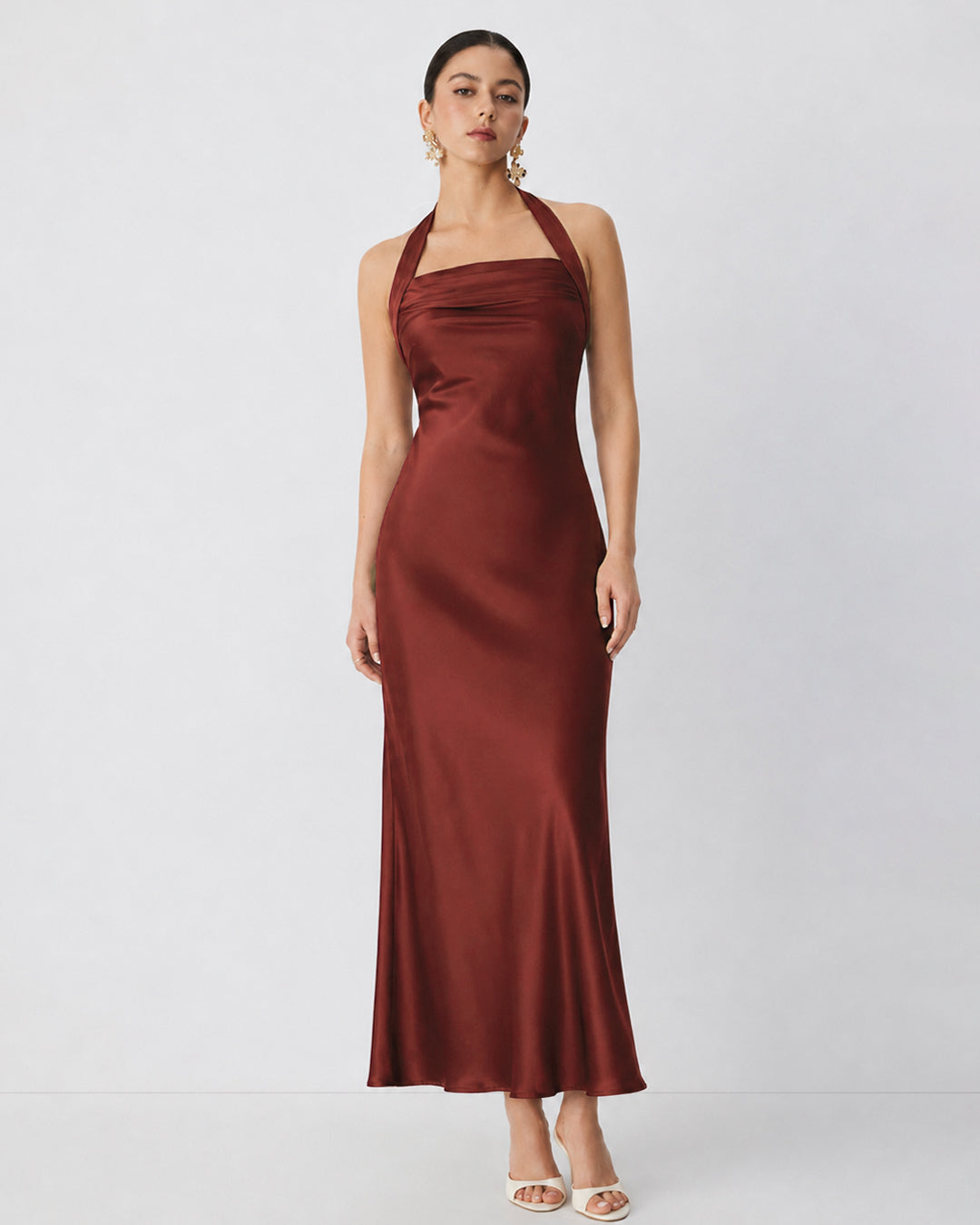 Halter Neck Maxi Dress in Merlot
