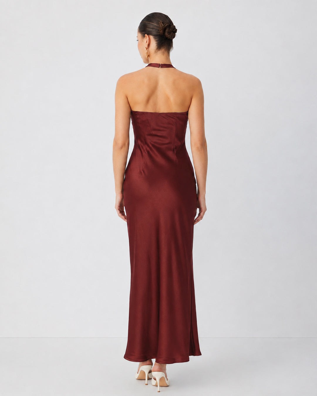 Halter Neck Maxi Dress in Merlot