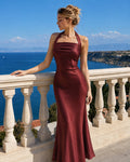 Halter Neck Maxi Dress in Merlot