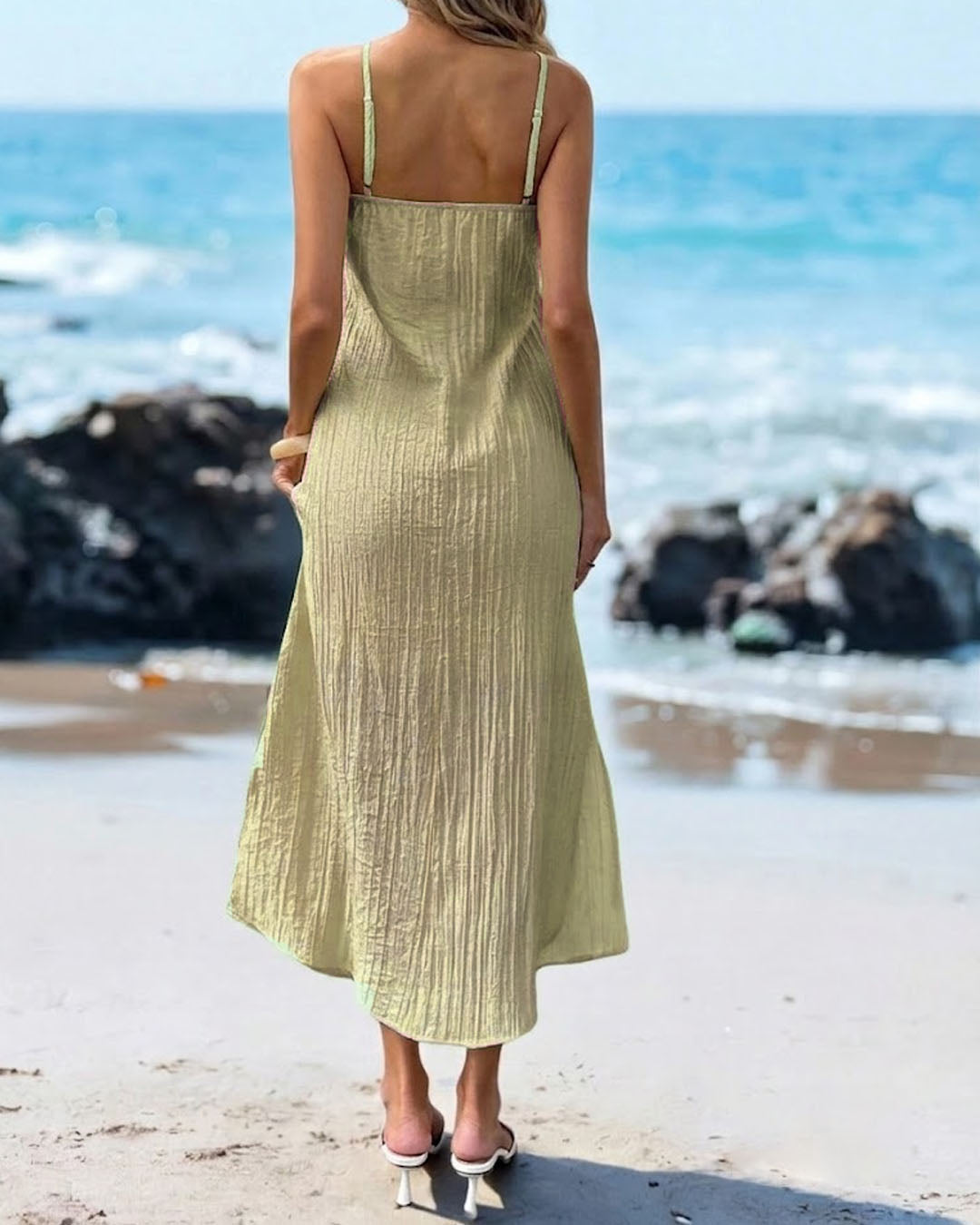 Solid Halter Maxi Dress in Lime Green