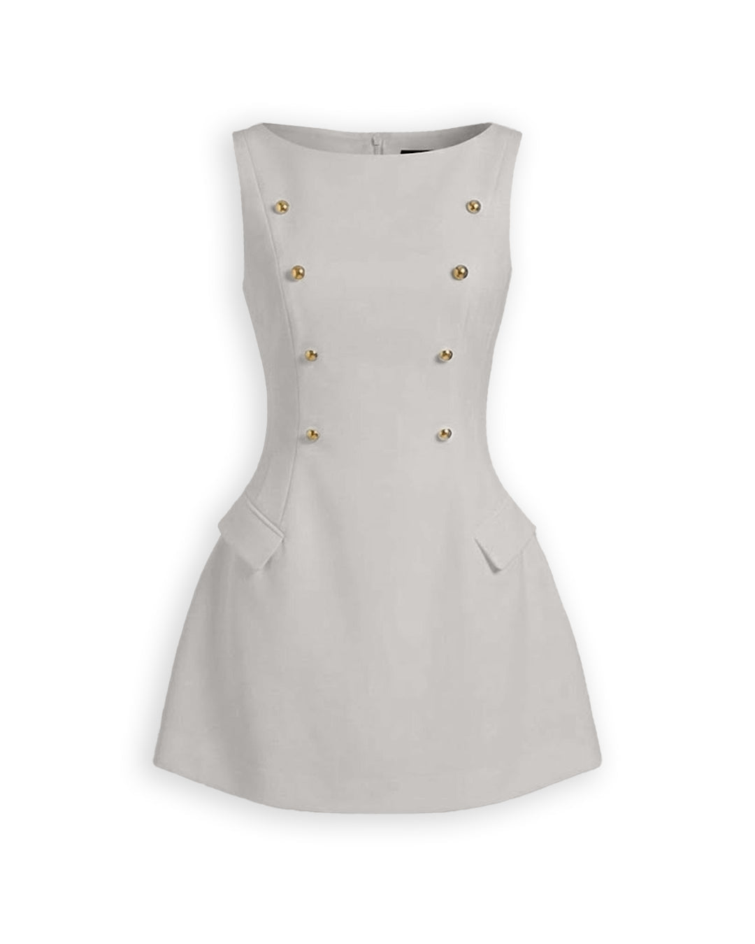 Button Detail Sleeveless Mini Dress in Light Grey