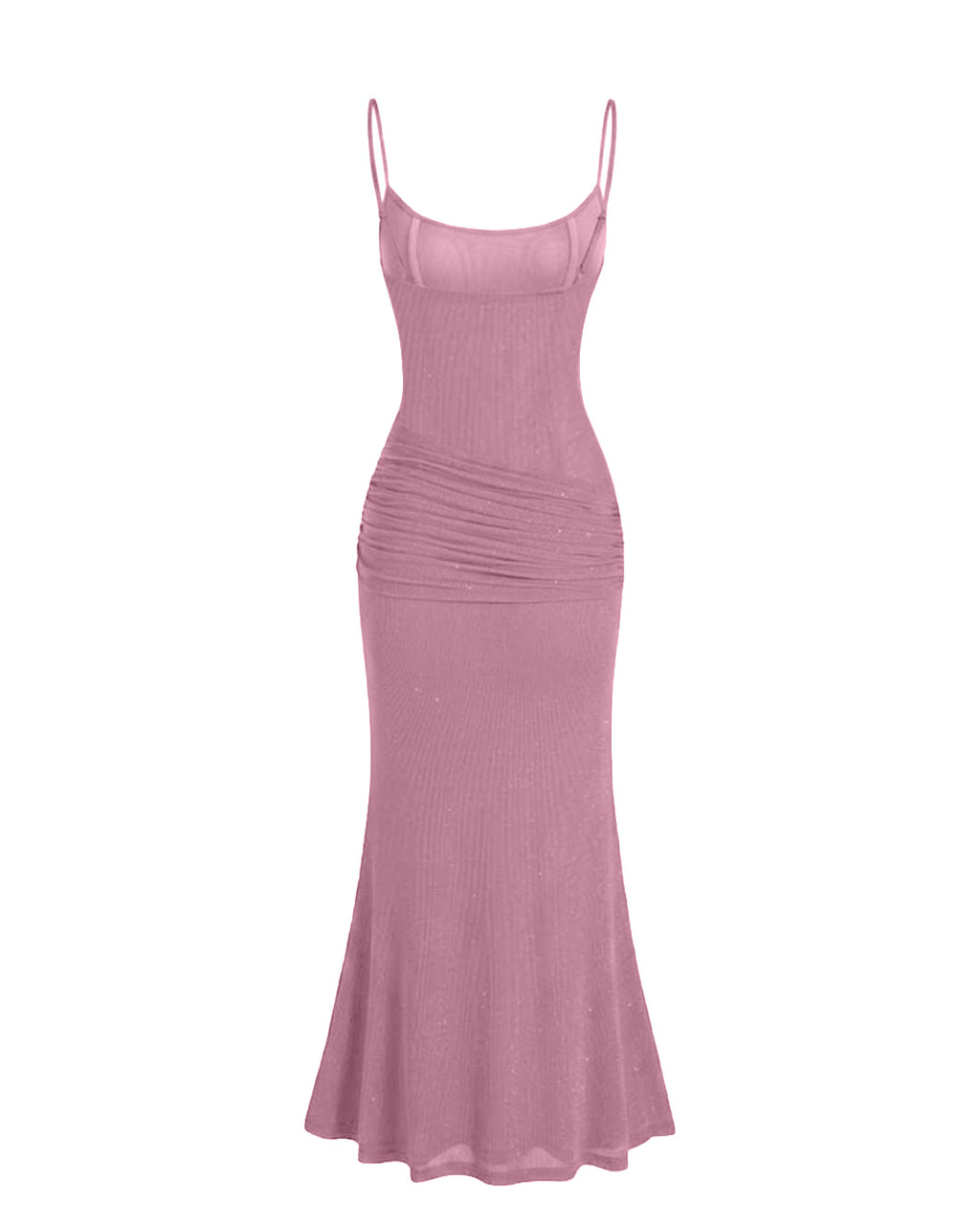Ruched Mermaid Maxi Dress in Powder Pink