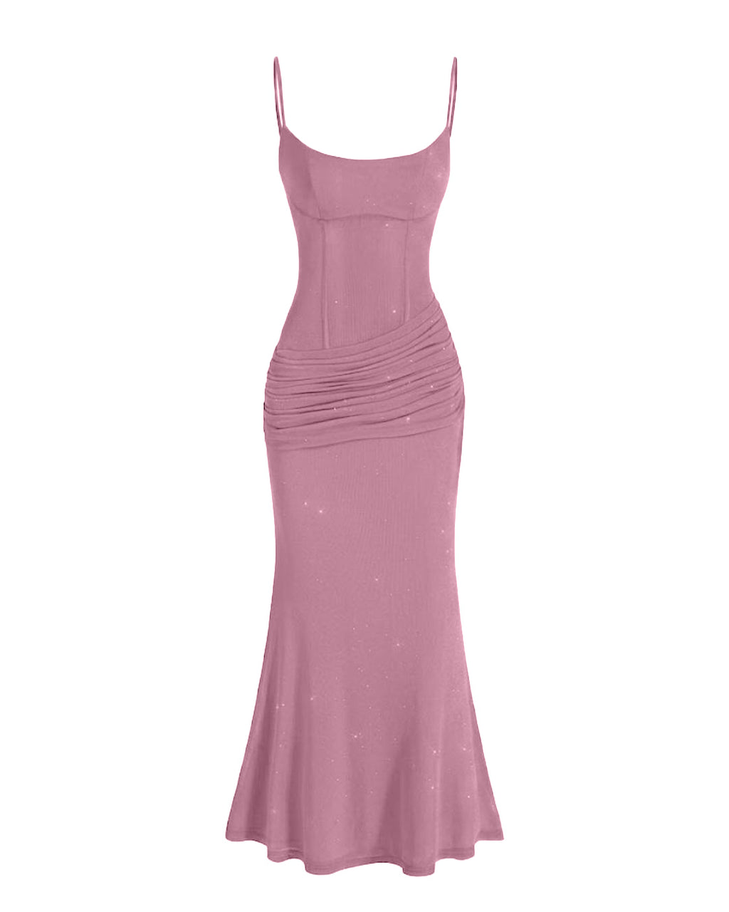 Ruched Mermaid Maxi Dress in Powder Pink