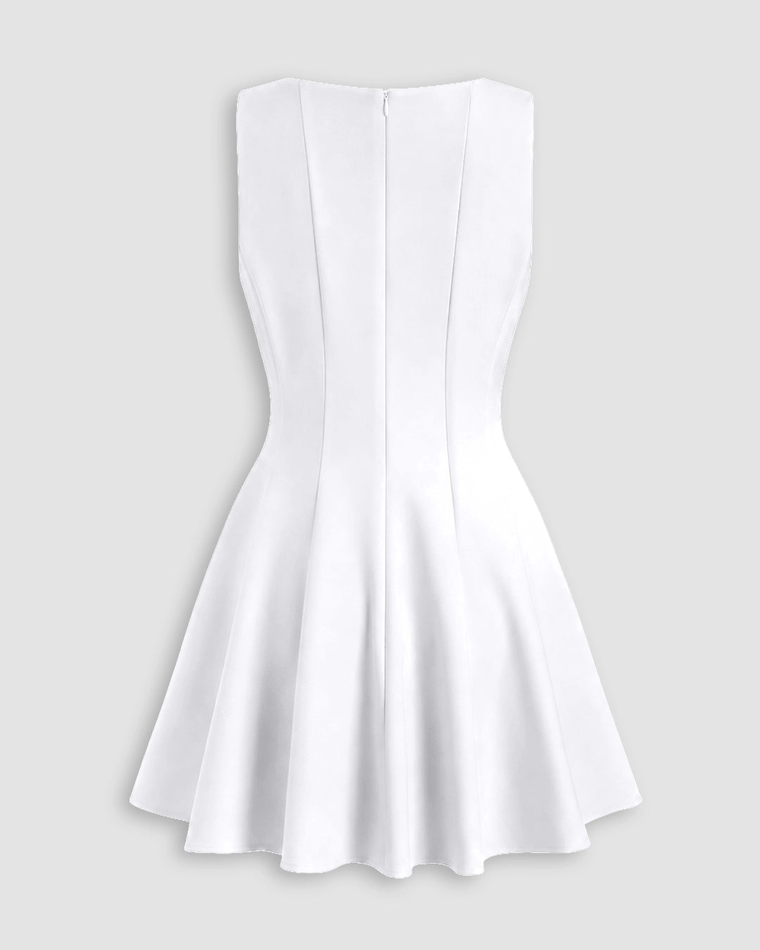 Fitted Waist Flared Mini Dress in Classic White