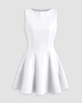 Fitted Waist Flared Mini Dress in Classic White