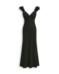 Ruffled V Neck Jacquard Midi Dress in Dark Green