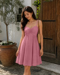 Ruched Bust Spaghetti Strap Mini Dress in Dusty Pink