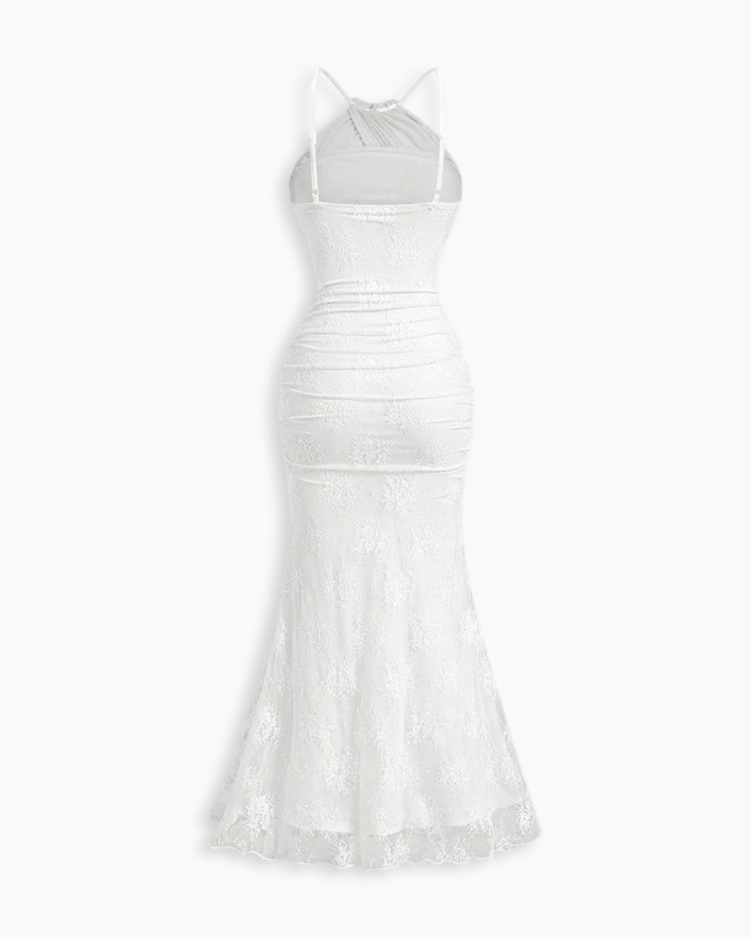 Halter Neck Ruched Mermaid Maxi Dress in Classic White