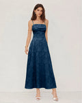 Floral Textured Cross Back Midi Dress in Navy Blue