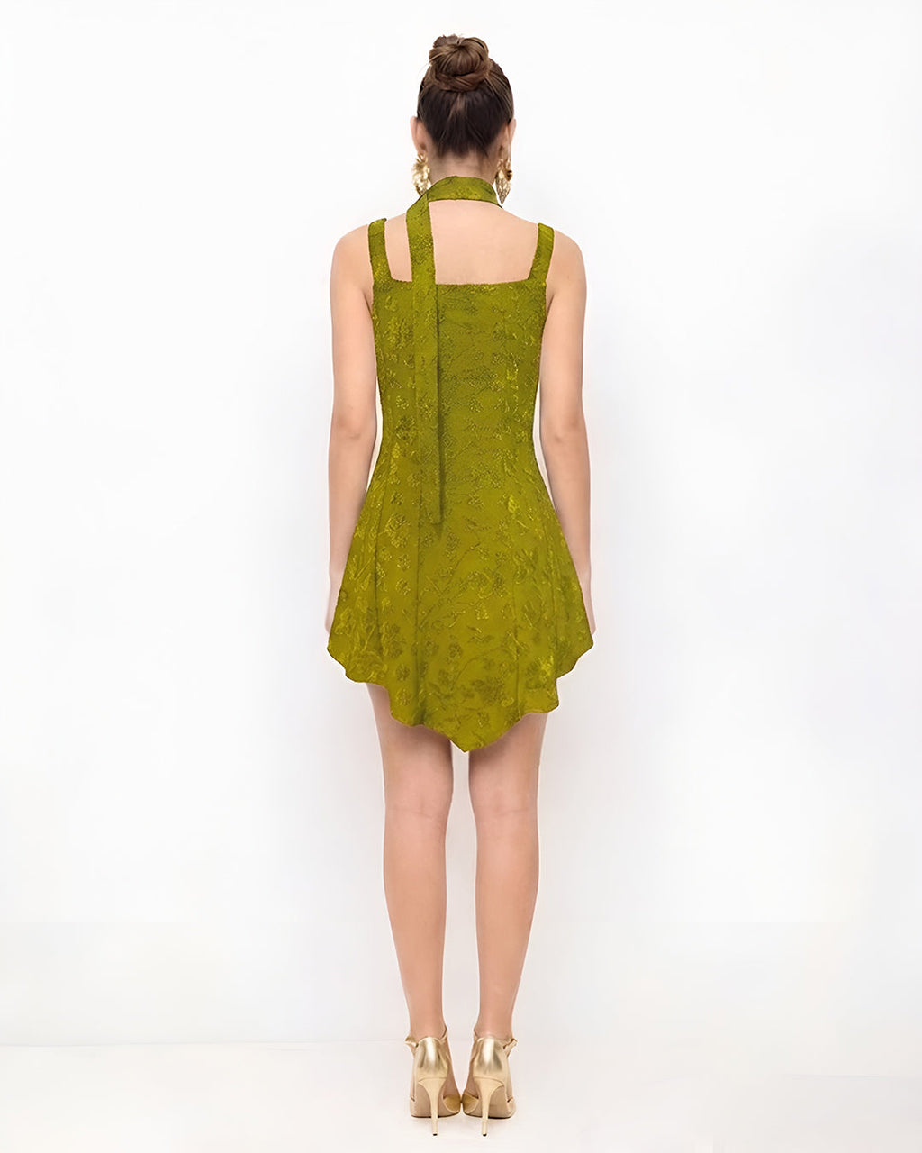 Floral Sleeveless Cami Dress with Scarf in Olive Green