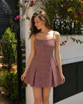 Gingham Square Neck Fit and Flare Mini Dress in Burgundy