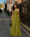 Strapless Flared Maxi Dress in Dark Citron