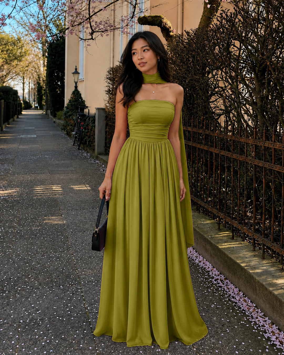 Strapless Flared Maxi Dress in Dark Citron
