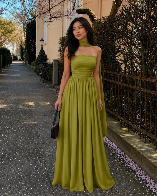 Bonus Cloth's Strapless Flared Maxi Dress in Dark Citron