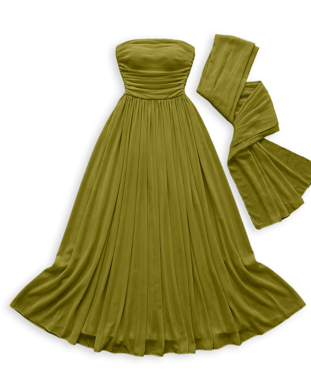 Strapless Flared Maxi Dress in Dark Citron