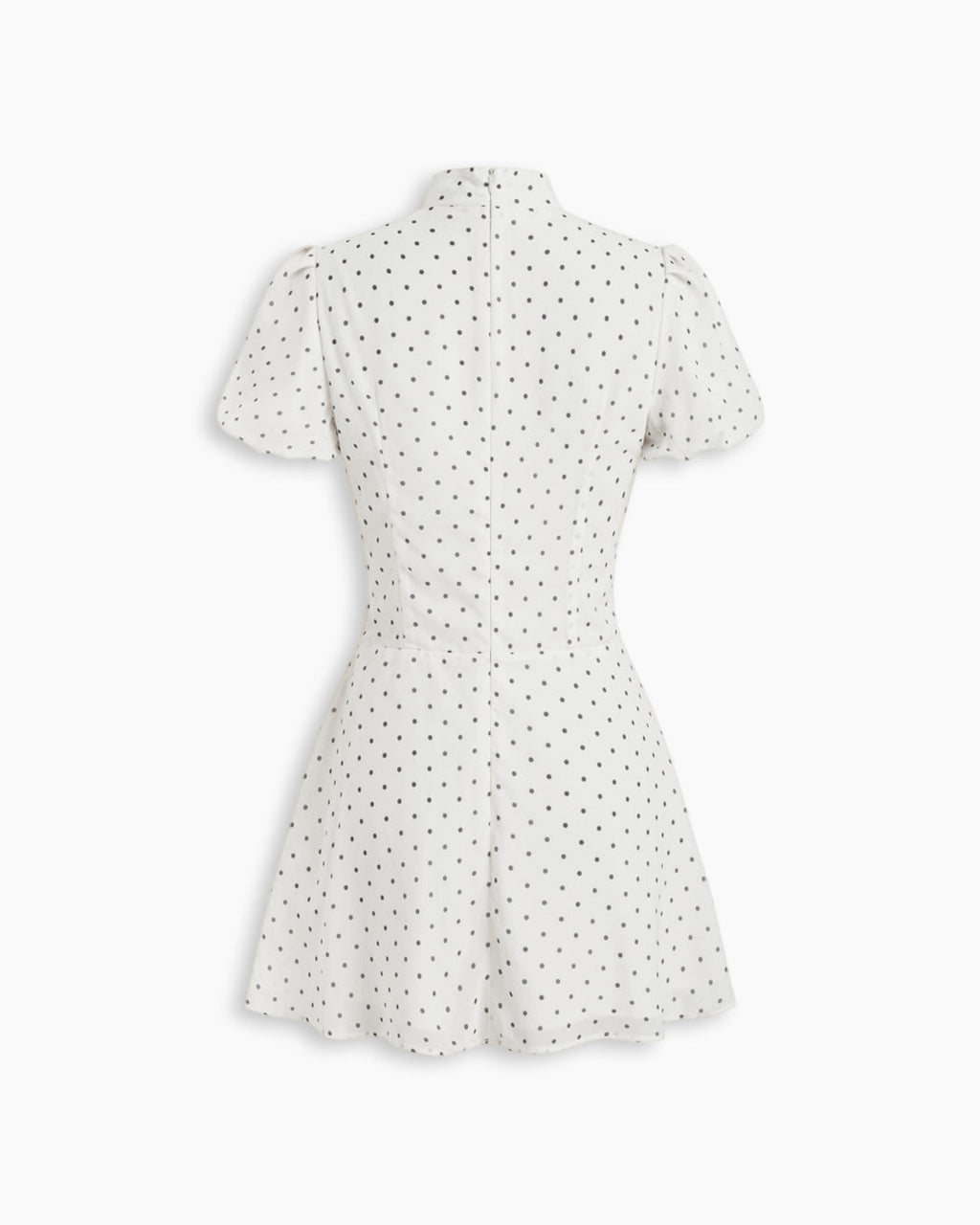 Polka Dot High Neck Puff Sleeve Ruched Mini Dress in Classic White