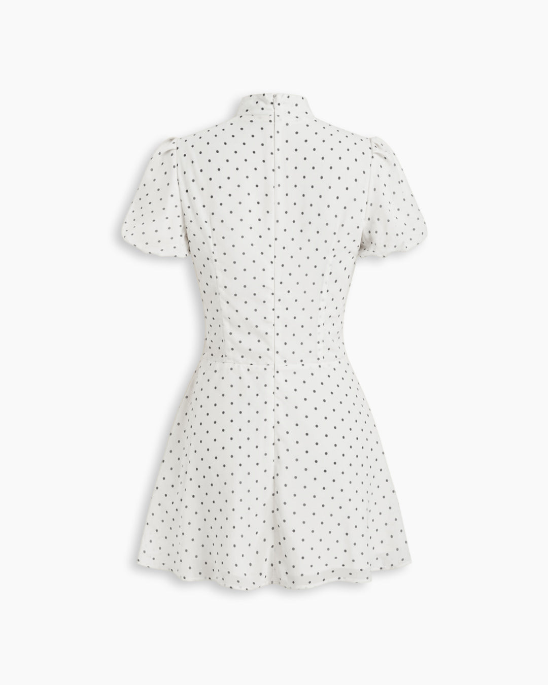 Polka Dot High Neck Puff Sleeve Ruched Mini Dress in Classic White