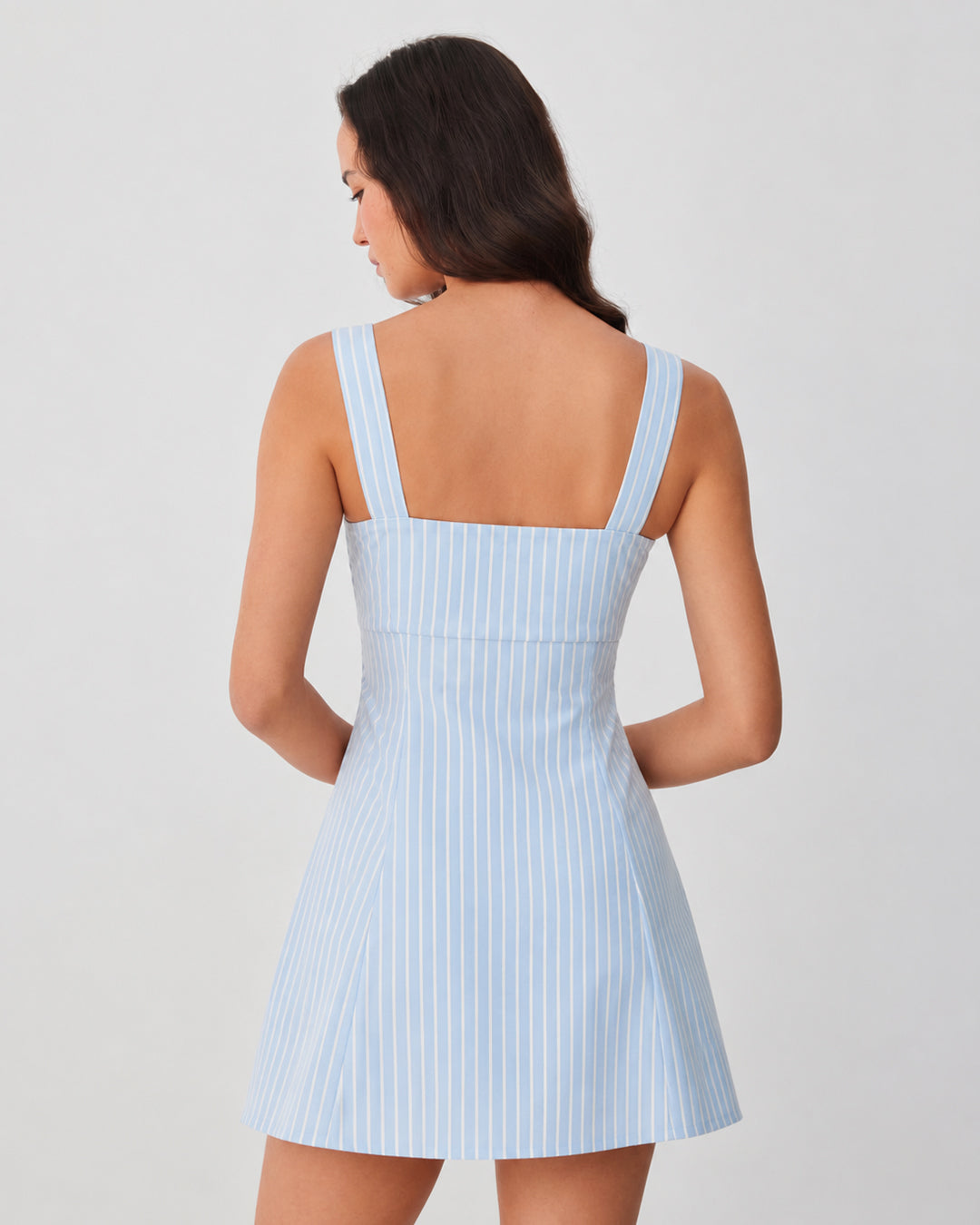 Square Neck Sleeveless Striped Mini Dress in Baby Blue