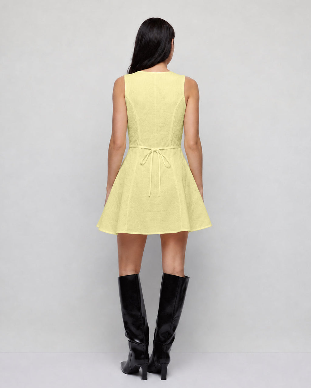 V Neck Button Front Flared Mini Dress in Vanilla