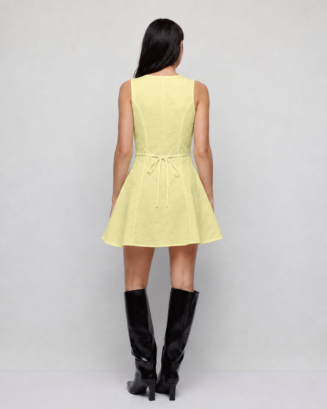 V Neck Button Front Flared Mini Dress in Vanilla