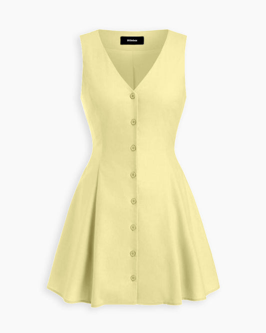 Bonus Cloth's V Neck Button Front Flared Mini Dress in Vanilla