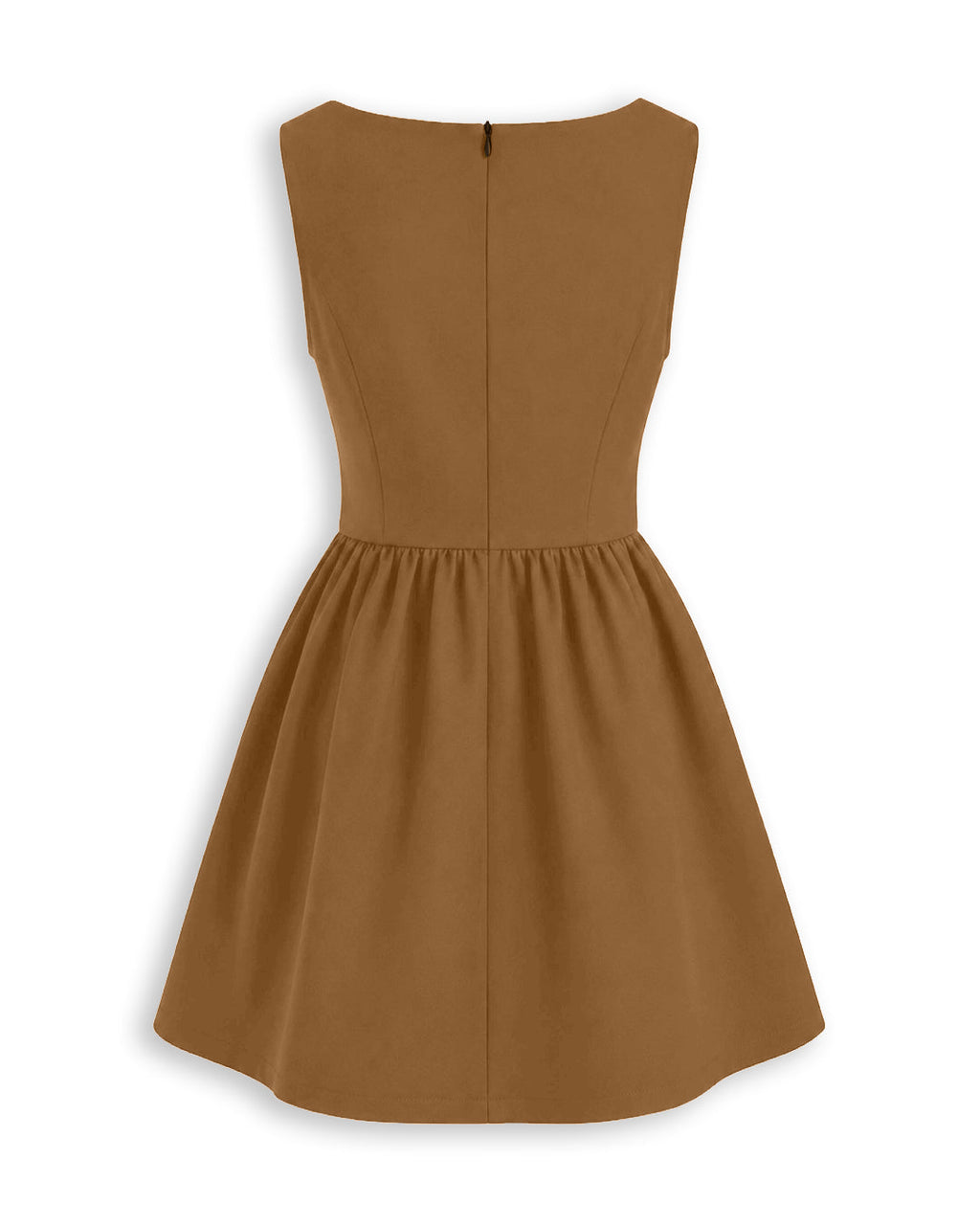 Square Neck Peter Pan Collar Bow Detail Mini Dress in Caramel Brown