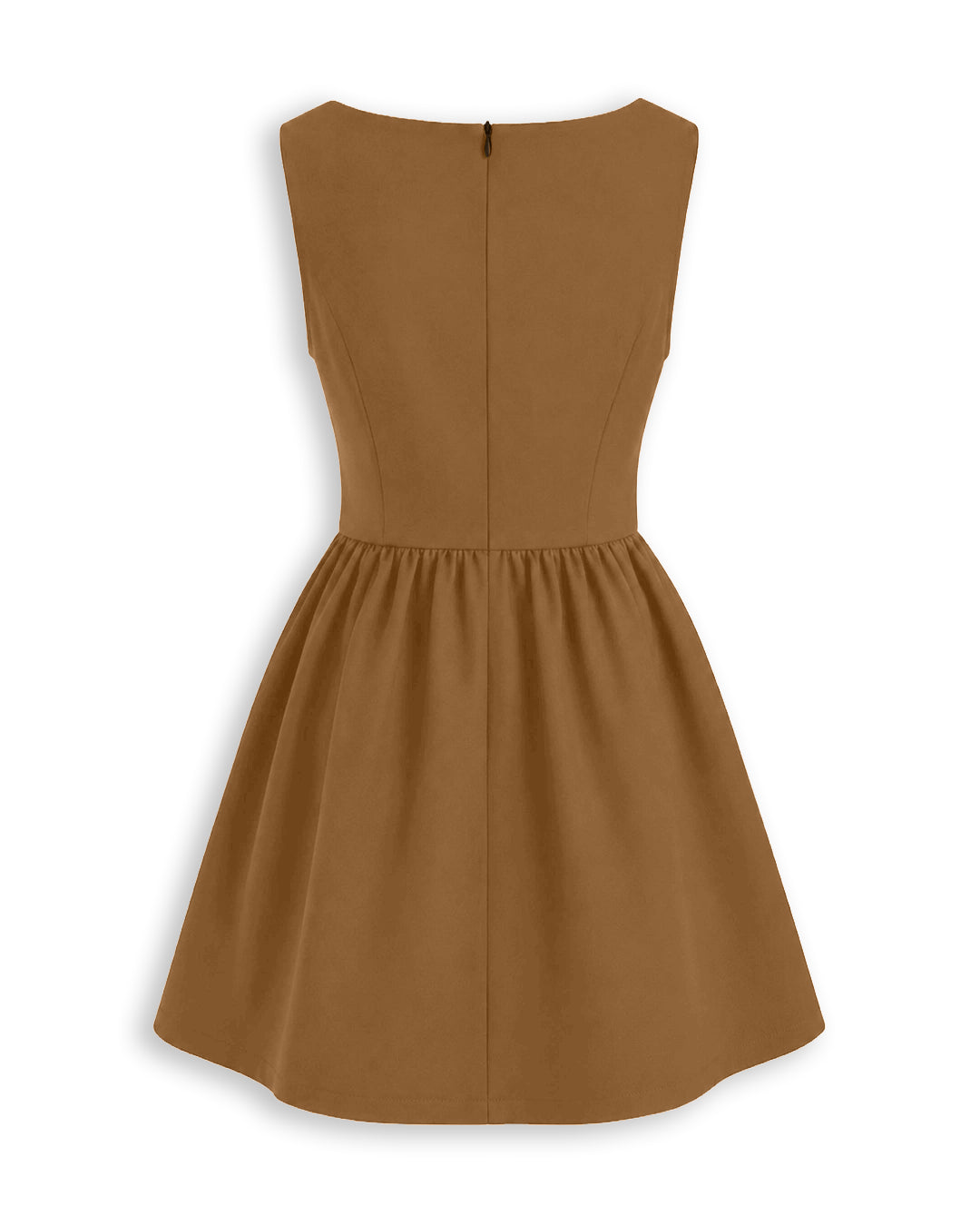 Square Neck Peter Pan Collar Bow Detail Mini Dress in Caramel Brown