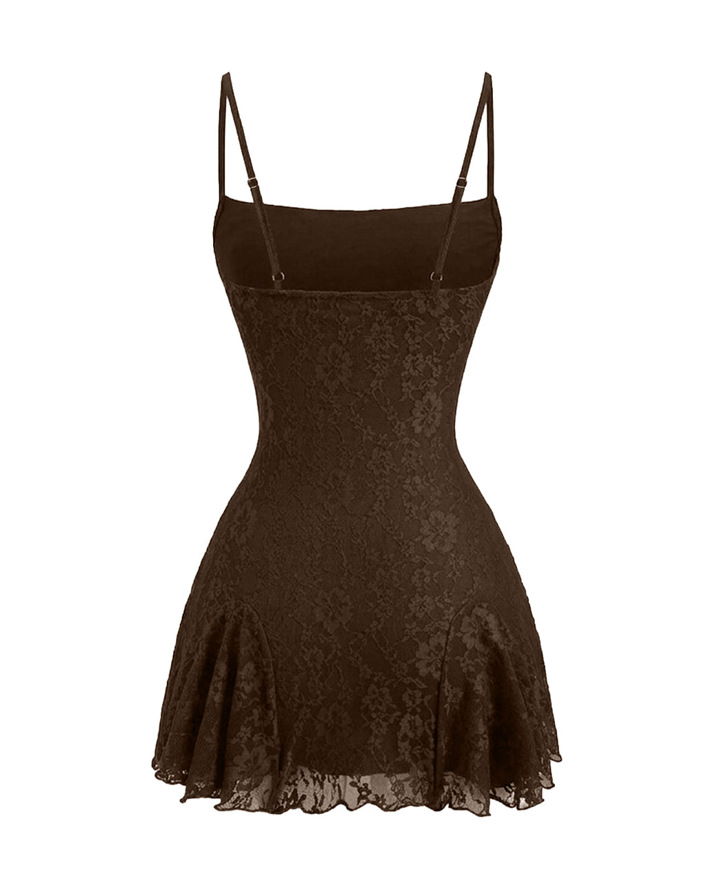 Floral Textured Spaghetti Bodycon Mini Dress in Chocolate Brown