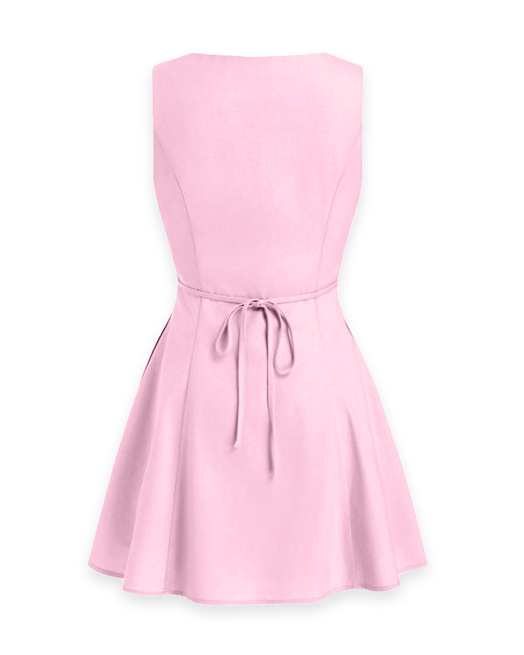 V Neck Button Front Flared Mini Dress in Pink