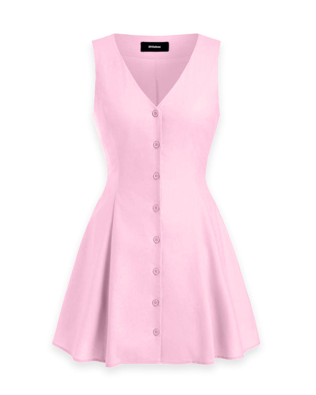 V Neck Button Front Flared Mini Dress in Pink