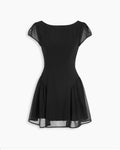 Cap Sleeve Fit and Flare Mini Dress in  Classic Black