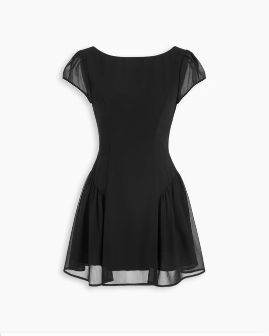 Bonus Cloth's Cap Sleeve Fit and Flare Mini Dress in  Classic Black