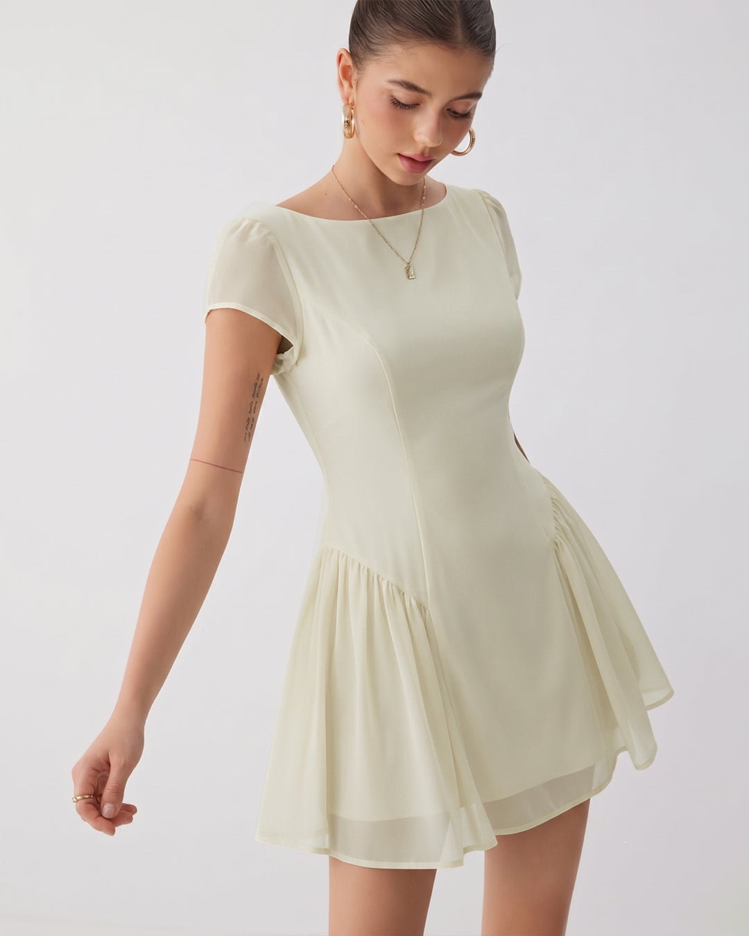 Cap Sleeve Fit and Flare Mini Dress in Off White