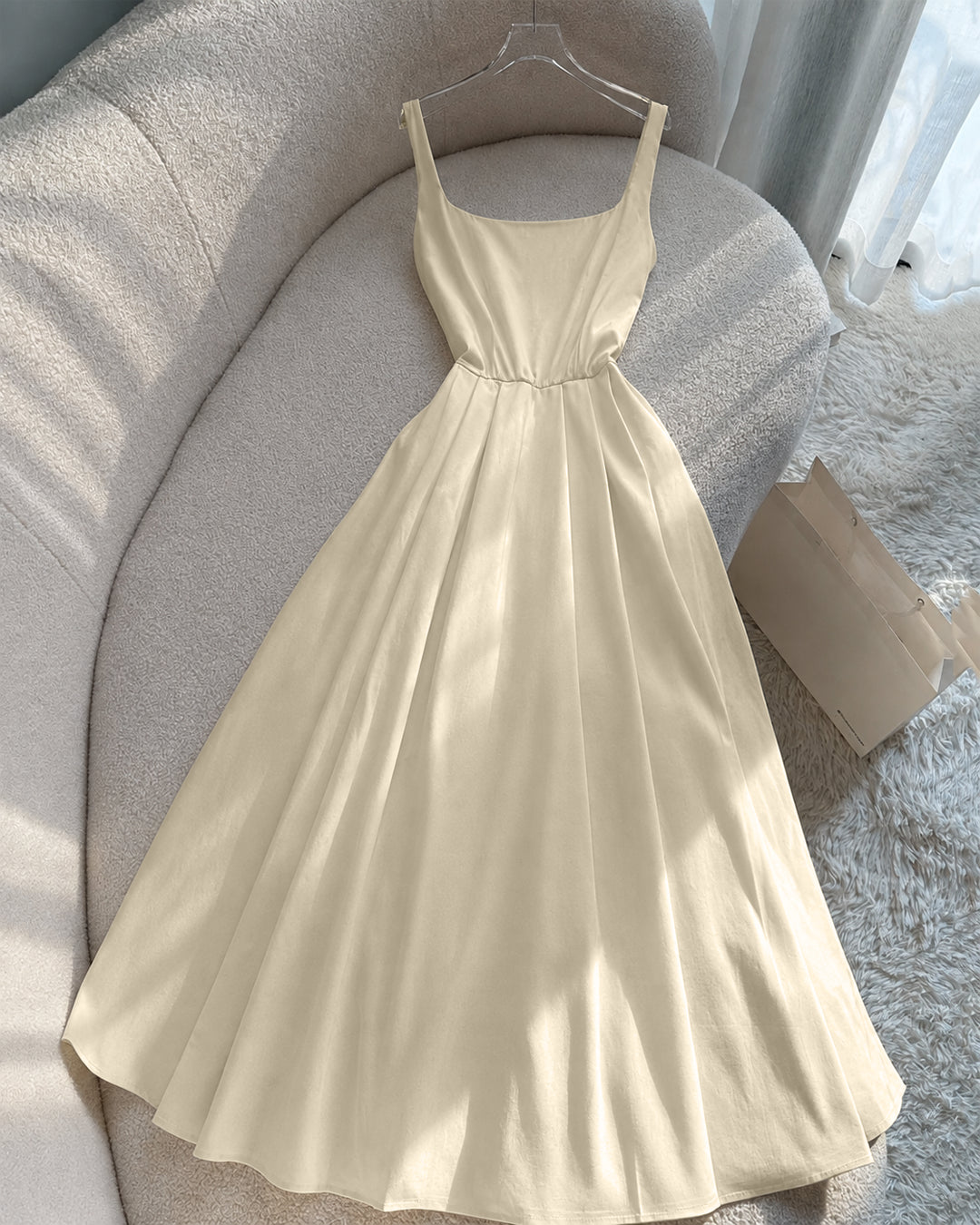 Vintage-Inspired Polka Dot Fit and Flare Midi Dress in Cream