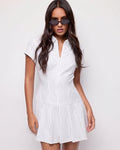 Pinstripe Zip Front Fitted Dress in Classic White